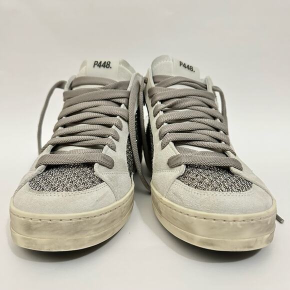P448 Skate Glitter Sneakers Silver Gray High Top Lace Up - Picture 3 of 9